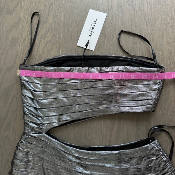 Retrofete KENNA Gunmetal Silver Metallic Lame Maxi Dress Strapless Cut Out NWT - Picture 10 of 14